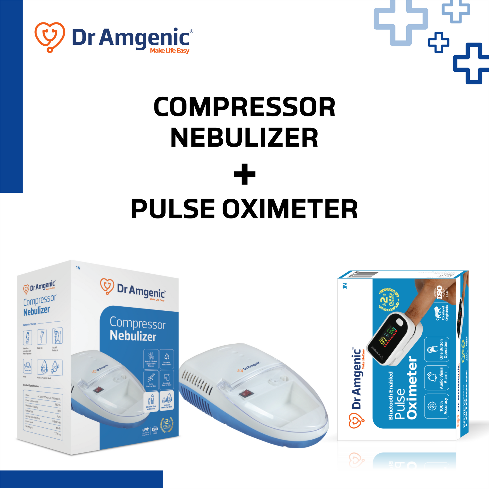 Dr Amgenic Advanced Compressor Nebulizer and Pulse Oximeter Combo